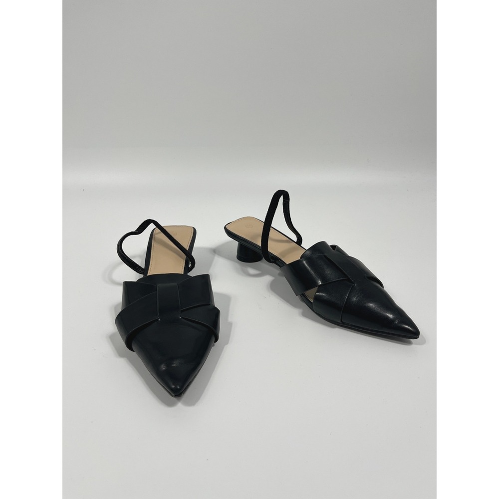 Womens Faux Leather Kitten Heels 7.5 Black Pointed Toe Chic Minimalist Old Money